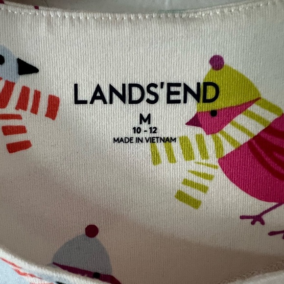 EUC Land’s End twirl dress with birds sz 10 ivory pink green fall winter cotton - Picture 6 of 10